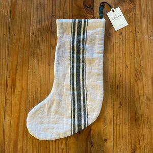 Hearth & Hand with Magnolia Cream and Green Linen Christmas Stocking